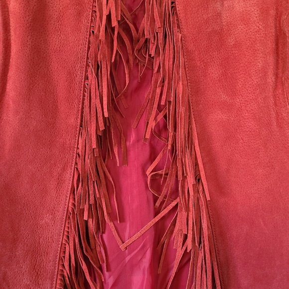 3B West Womens Fringed Leather Jacket Red Suede Open Front Size Large *read - Picture 4 of 12